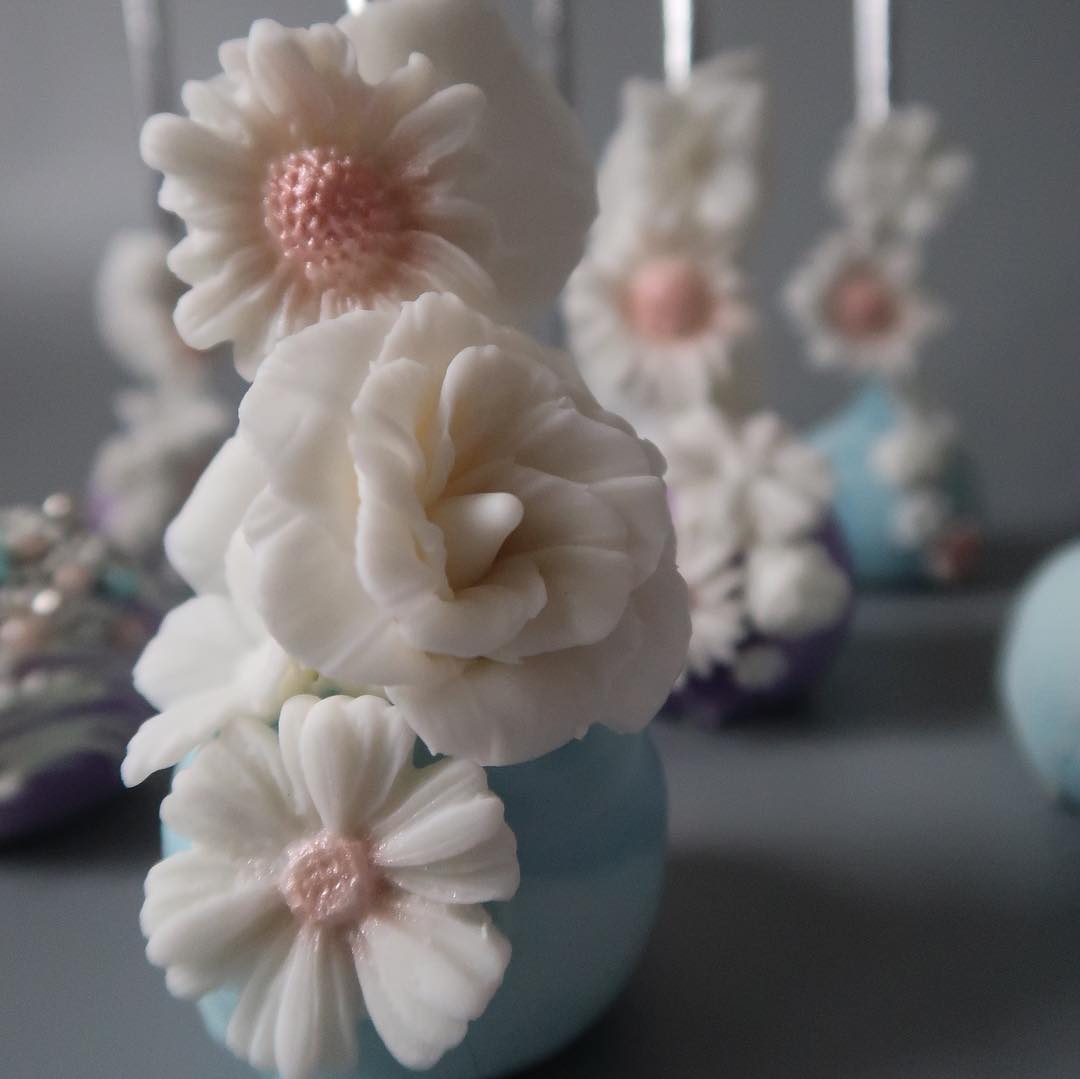 Macro of hand-piped sugar flowers